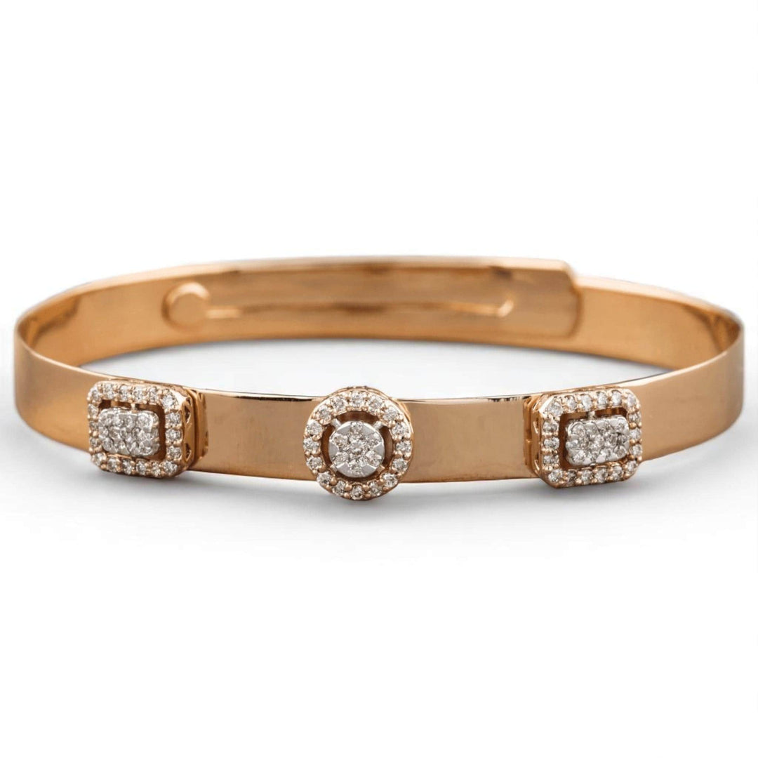 Geometric Halo Natural Diamond Cuff Bracelet; 14k Solid Gold Illusion Adjustable Bangle, Certified Jewelry