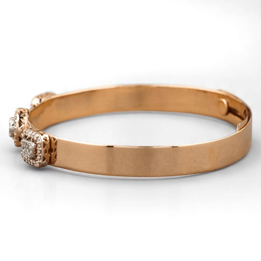 Geometric Halo Natural Diamond Cuff Bracelet; 14k Solid Gold Illusion Adjustable Bangle, Certified Jewelry