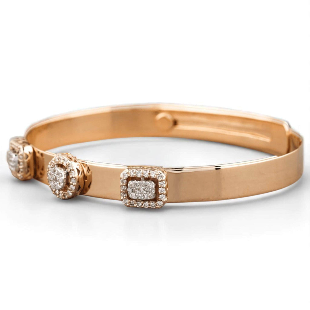 Geometric Halo Natural Diamond Cuff Bracelet; 14k Solid Gold Illusion Adjustable Bangle, Certified Jewelry