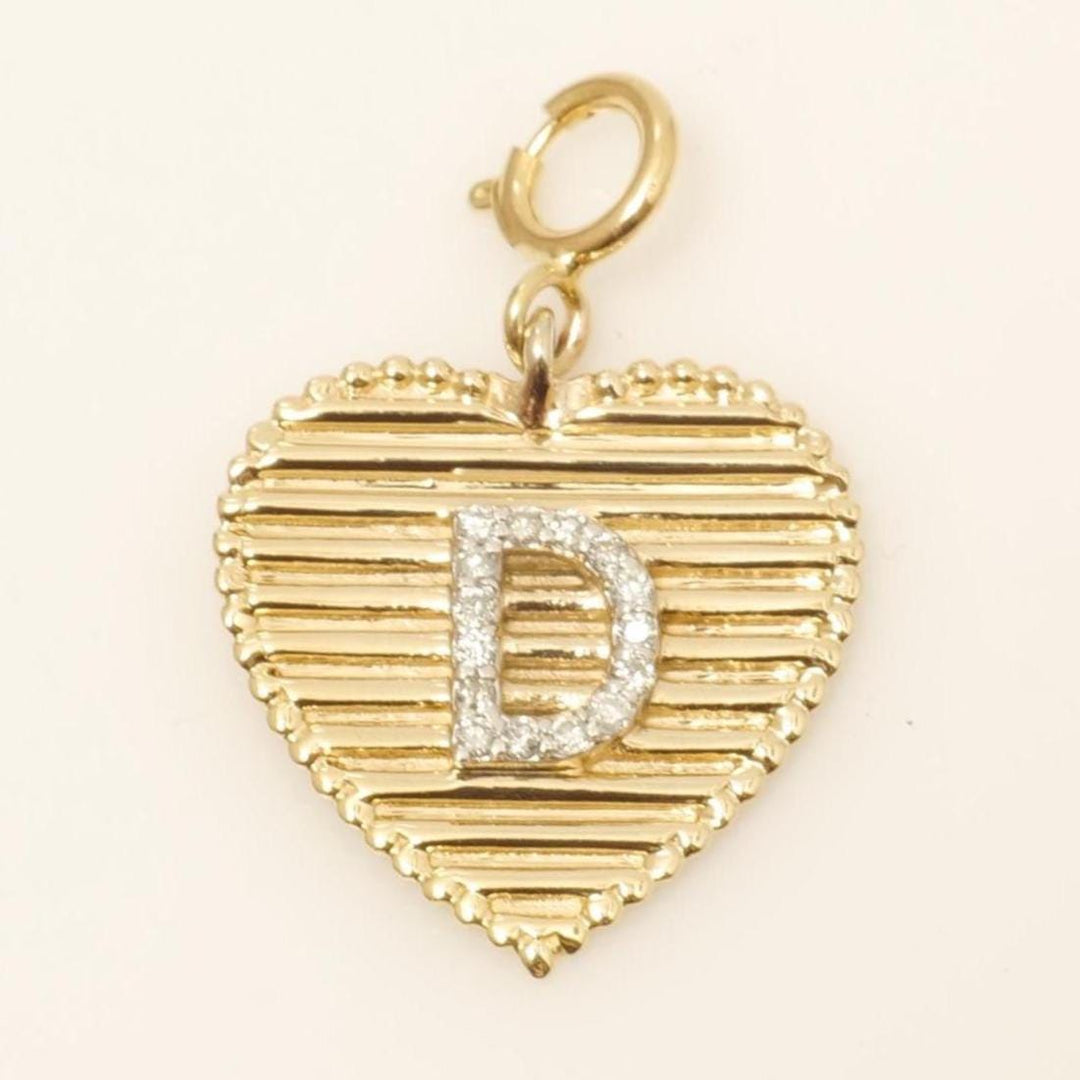 Heart Initial Diamond Charm, 14k Solid Gold, Natural Diamond, Everyday Staking Personalised Jewelry, Textured Letter Necklace, Ready To Ship