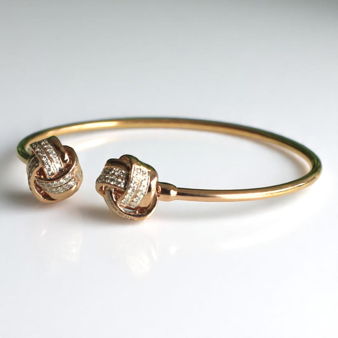 Love Knots Diamond Bracelet, 14K Solid Gold, Natural Diamonds, Open Cuff Statement Jewelry, Stackable Bracelet, Minimalistic Jewelry