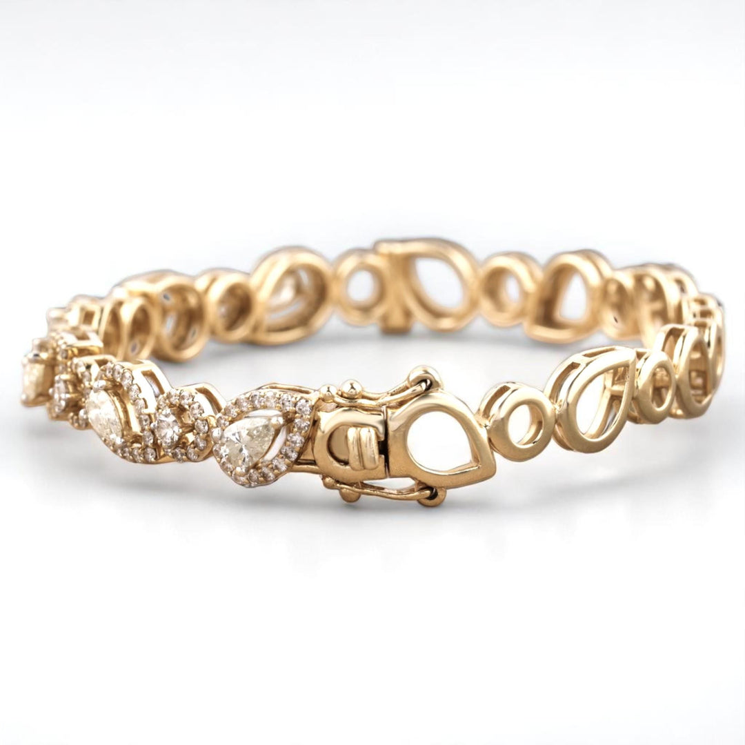 Teardrop Diamond Bracelet, 14k Solid Gold, Natural Diamond, Fancy Cluster Link Bangle, Stackable Filigree Bracelet, Statement Bridal Jewelry