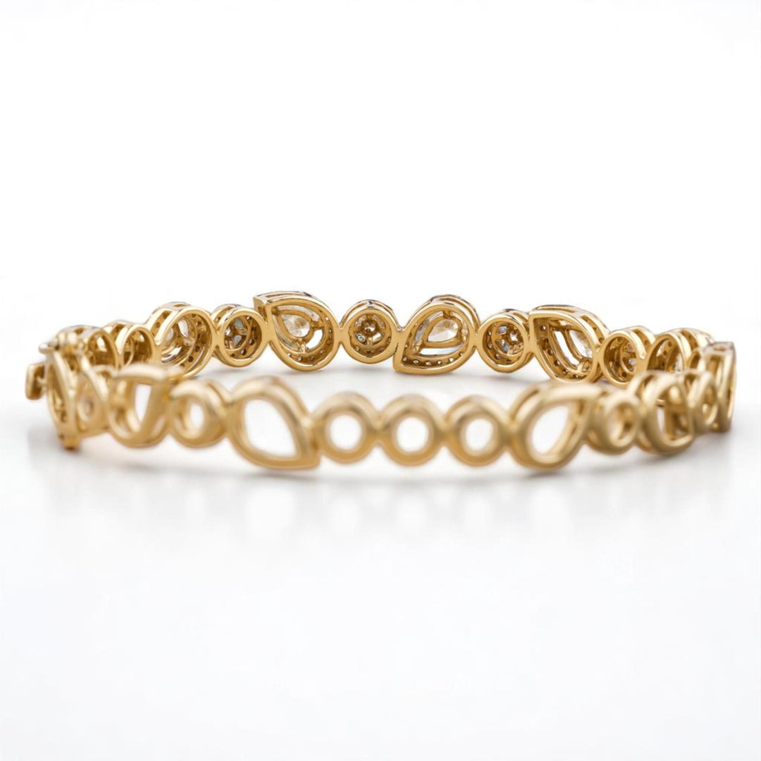Teardrop Diamond Bracelet, 14k Solid Gold, Natural Diamond, Fancy Cluster Link Bangle, Stackable Filigree Bracelet, Statement Bridal Jewelry