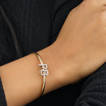 Load image into Gallery viewer, Initials Diamond Open Cuff Bracelet, 14k Solid Gold, Natural Diamonds, Personalized Letter Bracelets, Statement Stacking Jewelry
