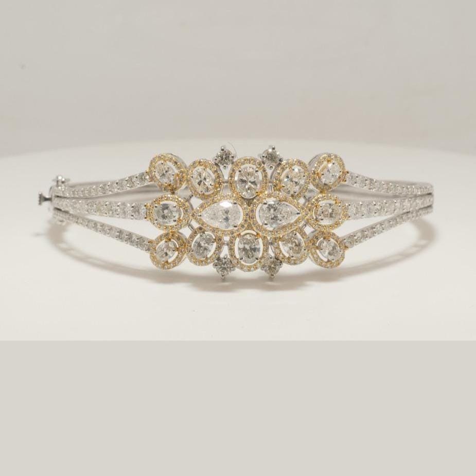 Floral Cluster Diamond Bracelet, 14k Solid Gold, Fancy Natural Diamonds, Halo Cocktail Bangle, Bold Statement Bracelet, Bridal Cuff Jewelry