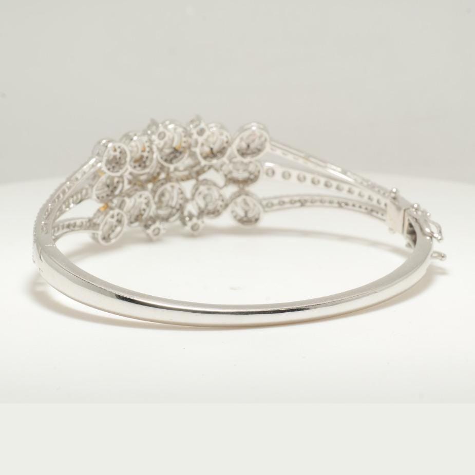 Floral Cluster Diamond Bracelet, 14k Solid Gold, Fancy Natural Diamonds, Halo Cocktail Bangle, Bold Statement Bracelet, Bridal Cuff Jewelry