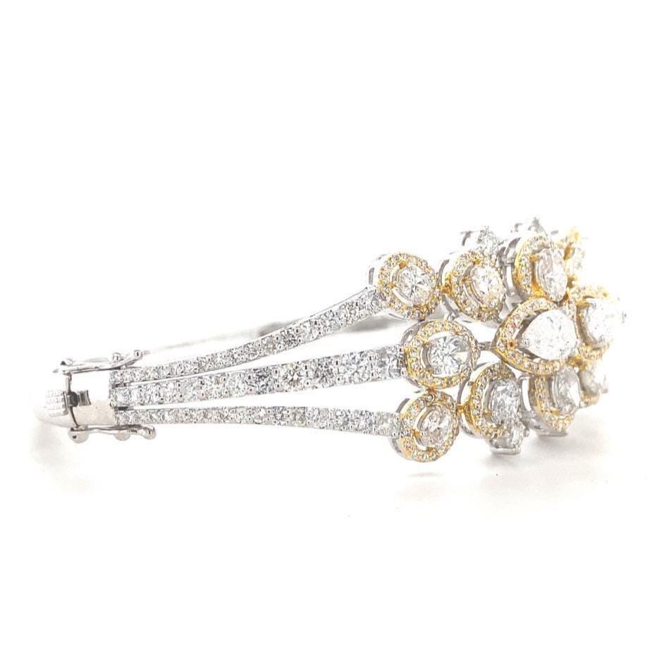 Floral Cluster Diamond Bracelet, 14k Solid Gold, Fancy Natural Diamonds, Halo Cocktail Bangle, Bold Statement Bracelet, Bridal Cuff Jewelry