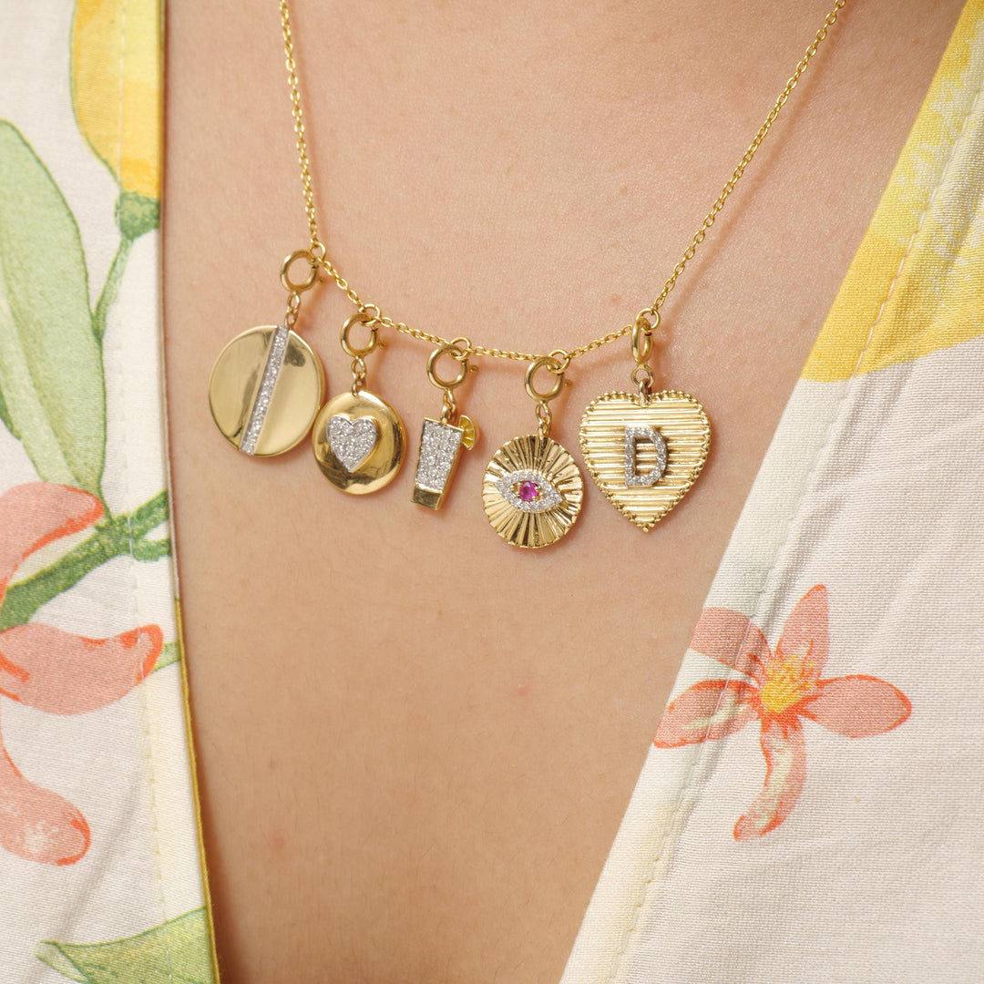 Heart Initial Natural Diamond Charm: 14k Solid Gold Everyday Stacking Personalised Jewelry, Textured Letter Necklace, Certified Jewelry