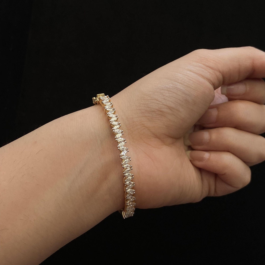 Marquise Diamond Bangle Bracelet, 14k Solid Gold, Natural Diamonds, Half Eternity Statement Jewelry, Bridal Stackable Bracelet