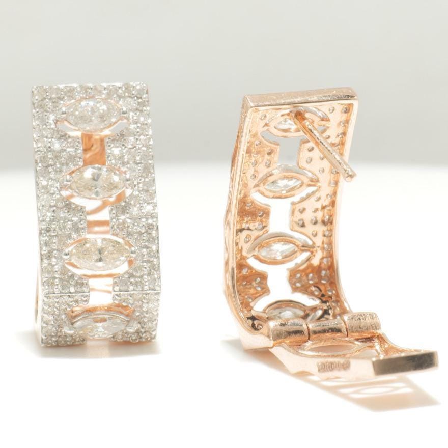 Marquise Diamond Huggie Earrings, 14k Solid Gold,  Natural Diamonds, Halo Cocktail Jewelry, Geometric Statement Earrings, Wedding Huggies