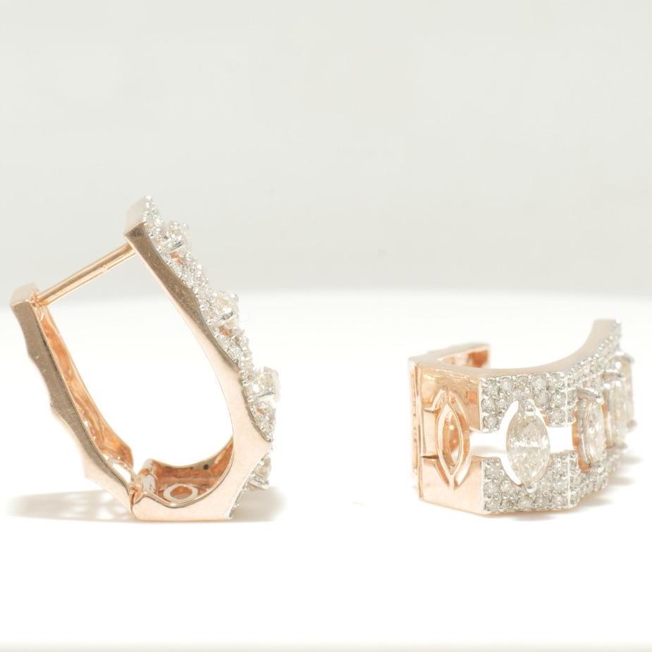 Marquise Diamond Huggie Earrings, 14k Solid Gold,  Natural Diamonds, Halo Cocktail Jewelry, Geometric Statement Earrings, Wedding Huggies