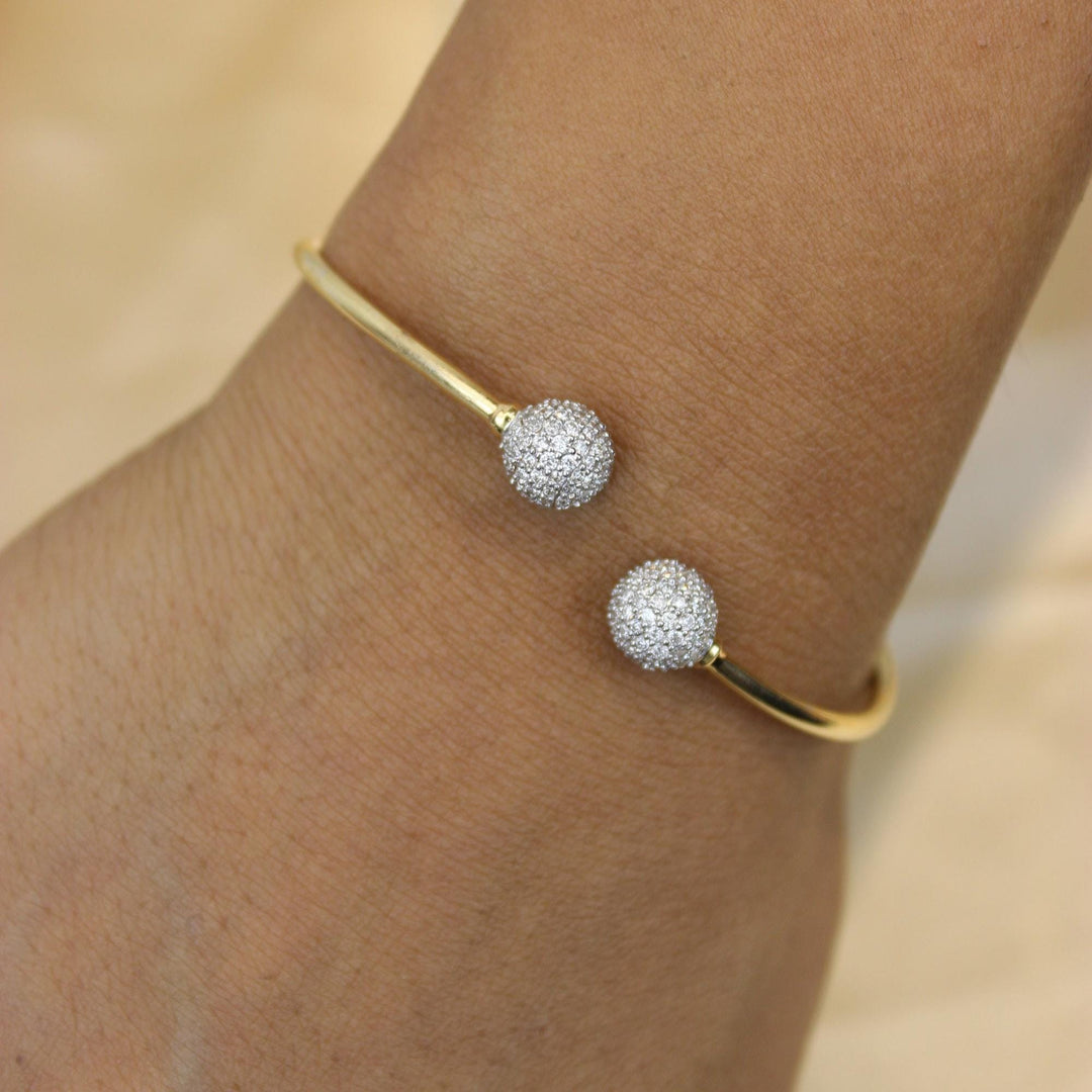 Orbs Diamond Cuff Bracelet, 14K Solid Gold, Natural Diamonds, Open Cuff Bangle, Stackable Minimalist Bracelet, Statement Jewelry