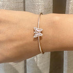 Load image into Gallery viewer, Butterfly Natural Diamond Cuff Bangle Bracelet: 14k Solid Gold Mother Of Pearl Animal Jewellery, Certified Jewelry
