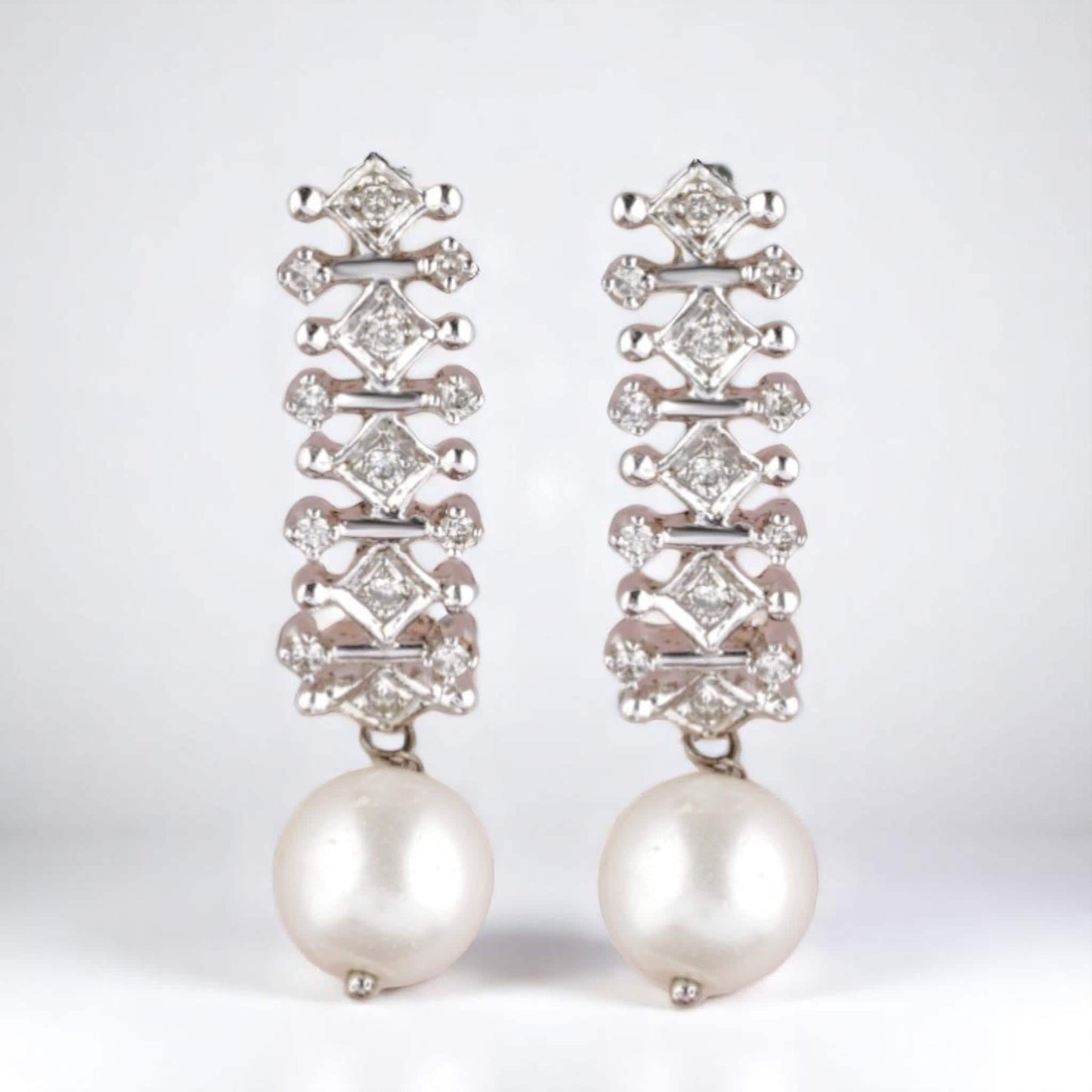 Pearl Drop Diamond Earrings, 14K Solid Gold, Natural Diamonds, Detachable Drops, Everyday Bridal Jewlery, Evening Drop Earrings