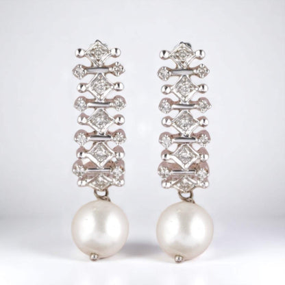 Pearl Drop Diamond Earrings, 14K Solid Gold, Natural Diamonds, Detachable Drops, Everyday Bridal Jewlery, Evening Drop Earrings