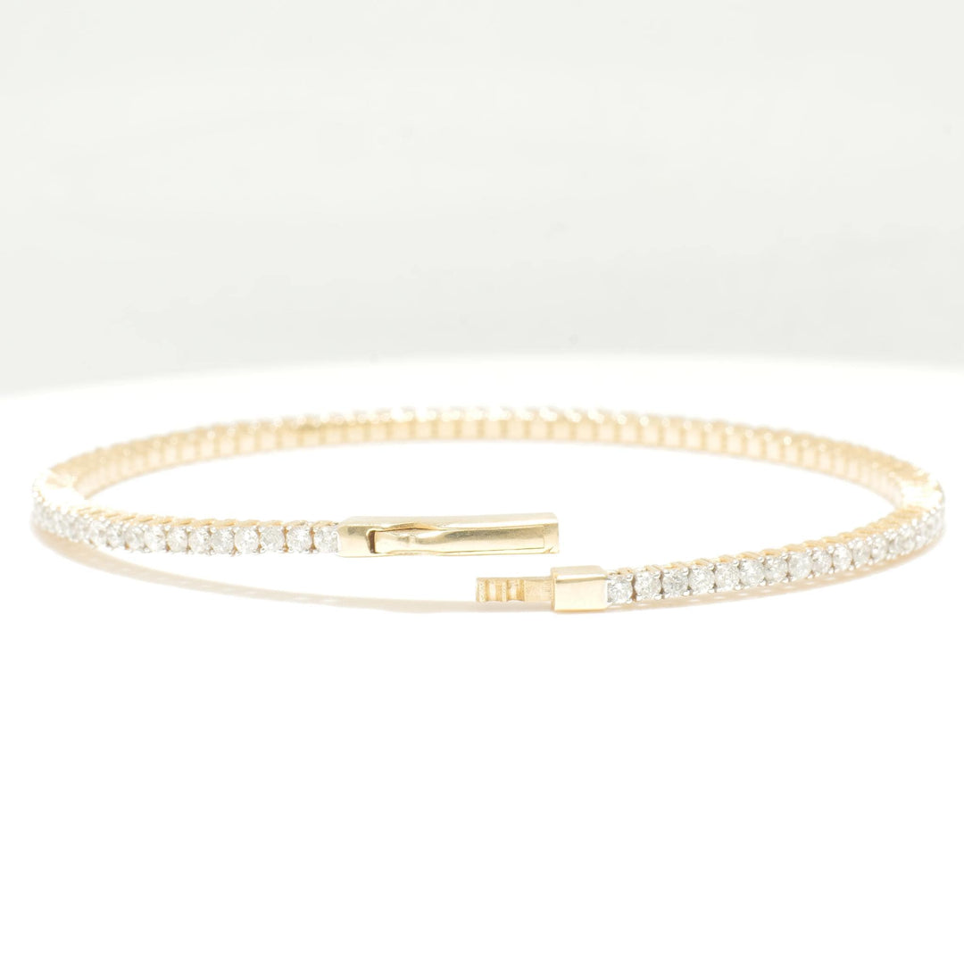 Single Row Diamond Bracelet, 14k Solid Gold, Natural Diamond, Sleek Everyday Jewelry, Flexible Stacking Bangle, Minimalist Eternity Bracelet
