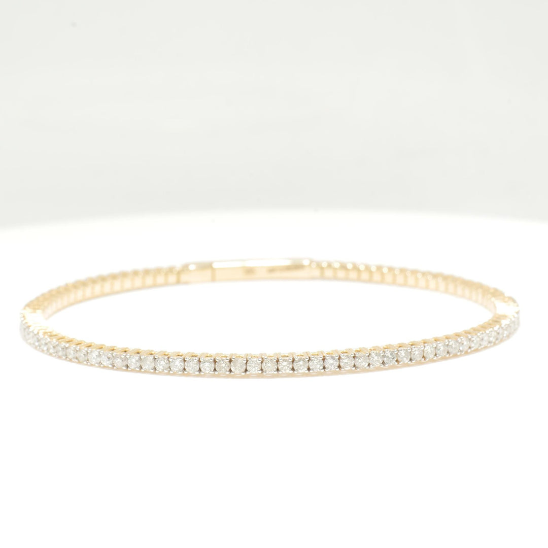 Single Row Diamond Bracelet, 14k Solid Gold, Natural Diamond, Sleek Everyday Jewelry, Flexible Stacking Bangle, Minimalist Eternity Bracelet