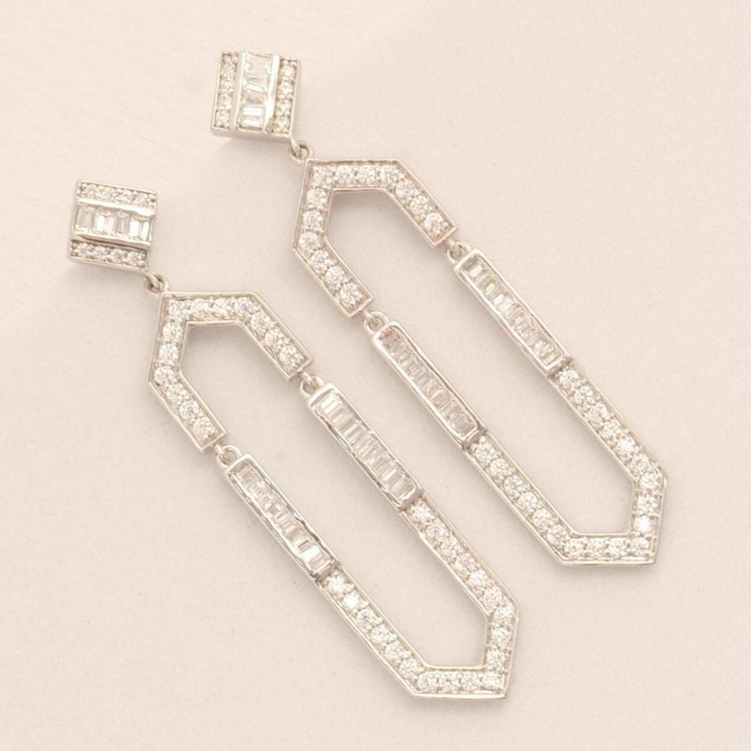 Hexagonal Dangle Diamond Earrings, 14k Solid Gold, Natural Diamonds, Geometric Statement Earrings, Bridal Drop Long Earrings