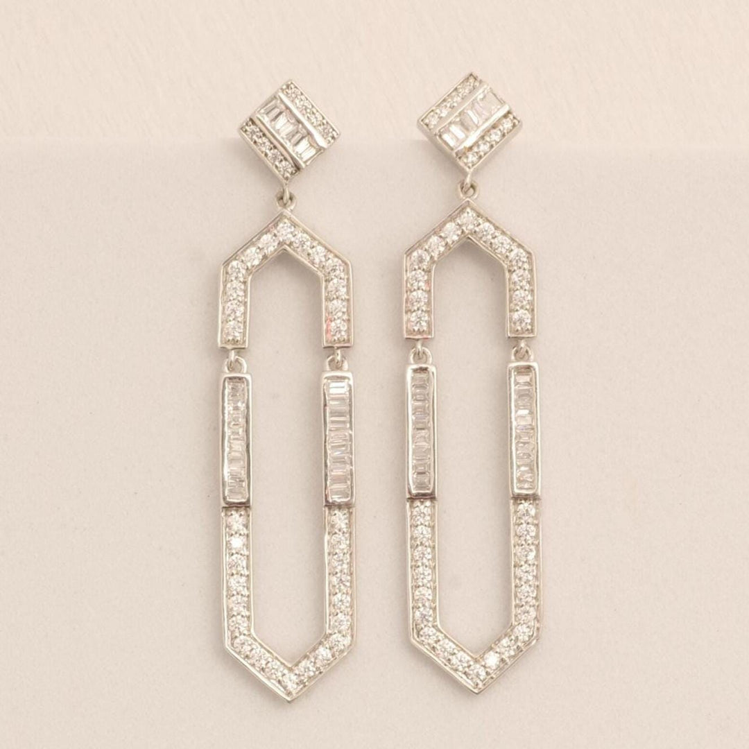 Hexagonal Dangle Diamond Earrings, 14k Solid Gold, Natural Diamonds, Geometric Statement Earrings, Bridal Drop Long Earrings