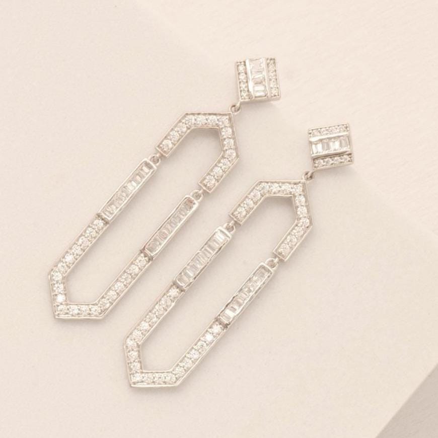 Hexagonal Dangle Diamond Earrings, 14k Solid Gold, Natural Diamonds, Geometric Statement Earrings, Bridal Drop Long Earrings