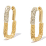 Load image into Gallery viewer, Carabiner Diamond Huggie Hoop Earrings, 14k Solid Gold, Natural Diamonds, Textured Link Earrings, Dual Tone Statement Jewelry
