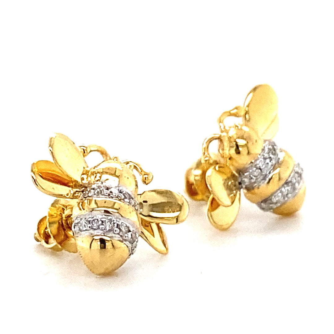 Kids Bumble Bee Diamond Stud Earrings, 14k Solid Gold, Natural Diamonds, Animal Jewelry, Gold Insect Studs, Gift for toddlers/girls/kids