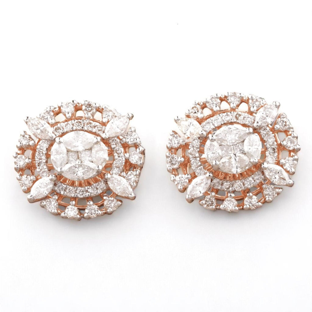 Oval Cluster Diamond Stud, 14k Solid Gold, Natural Diamonds, Marquise Floral Halo Earrings, Illusion Cocktail Studs, Statement Jewelry