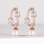 Load image into Gallery viewer, Pearl Drop Huggie Earrings, 14k Solid Gold, Natural Diamonds, Illusion Set Statement Jewelry, Bridal Cocktail Earrings
