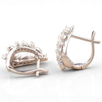 Load image into Gallery viewer, Leaves Diamond Huggie Earrings, 14k Solid Gold, Natural Diamonds, Marquise Pavé Cocktail Jewelry, Bridal Statement Hoops
