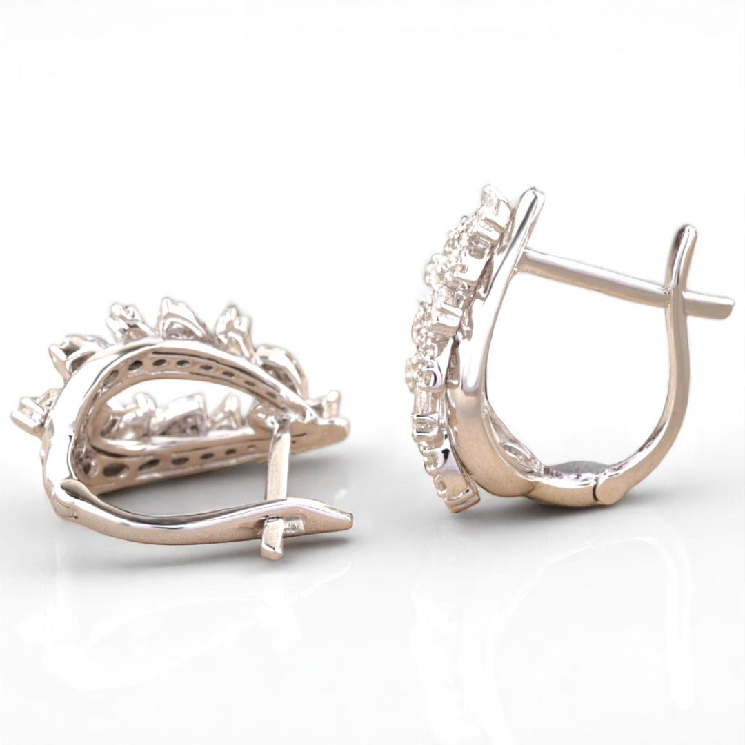 Leaves Diamond Huggie Earrings, 14k Solid Gold, Natural Diamonds, Marquise Pavé Cocktail Jewelry, Bridal Statement Hoops