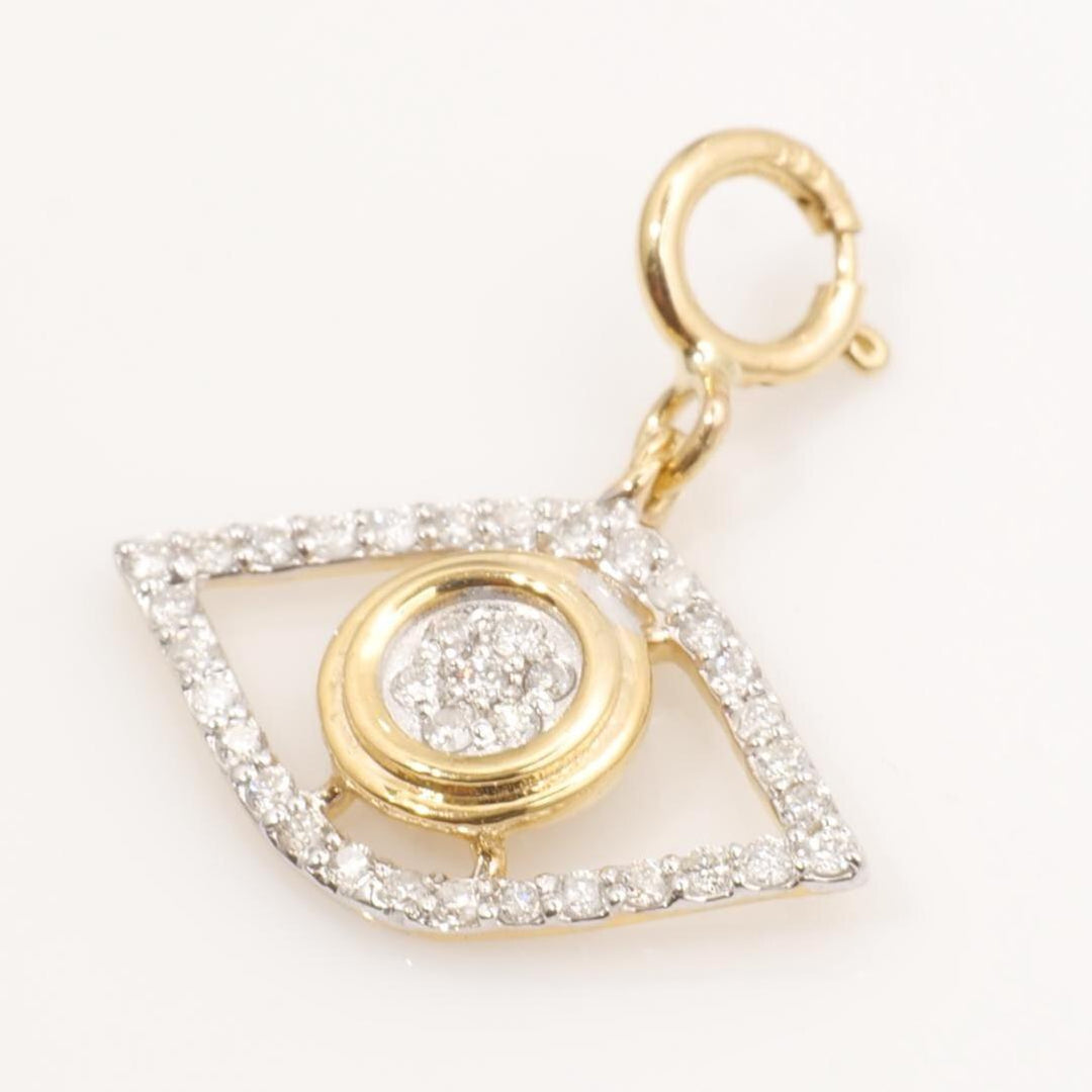 Evil Eye Diamond Charm, 14k Solid Gold, Natural Diamonds, Dual Tone Everyday Pendant, Cluster Set Staking Necklace, Ready To Ship