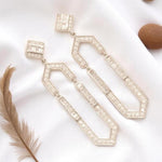 Load image into Gallery viewer, Hexagonal Dangle Diamond Earrings, 14k Solid Gold, Natural Diamonds, Geometric Statement Earrings, Bridal Drop Long Earrings
