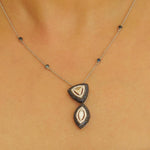 Load image into Gallery viewer, Fancy Diamonds Pendant Necklace with Blue Sapphires, 14k Solid Gold, Natural Diamonds, Ready To Ship, Women&#39;s Day Gift
