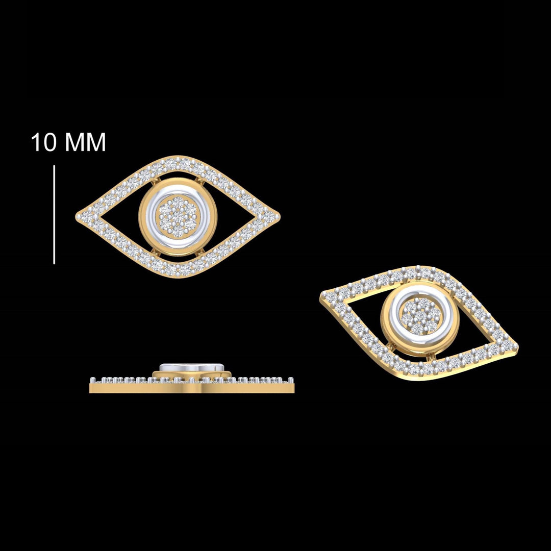 Evil Eye Diamond Charm, 14k Solid Gold, Natural Diamonds, Dual Tone Everyday Pendant, Cluster Set Staking Necklace, Ready To Ship
