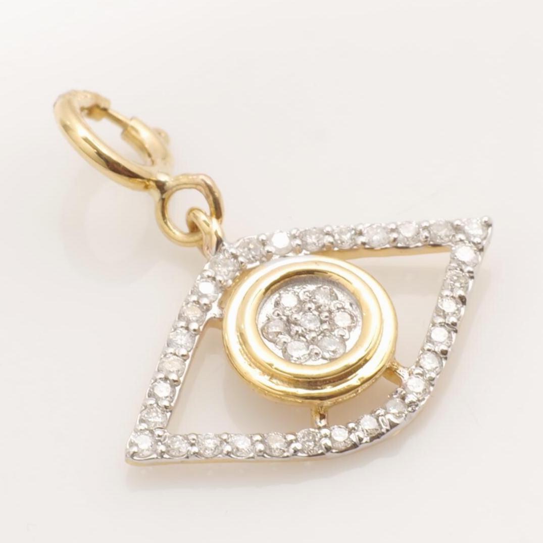 Evil Eye Diamond Charm, 14k Solid Gold, Natural Diamonds, Dual Tone Everyday Pendant, Cluster Set Staking Necklace, Ready To Ship