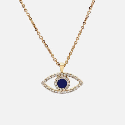 Evil Eye Diamonds Charm Necklace, 14k Solid Gold With Blue Enamelling, Natural Diamonds, Ready To Ship, Women's Day Gift
