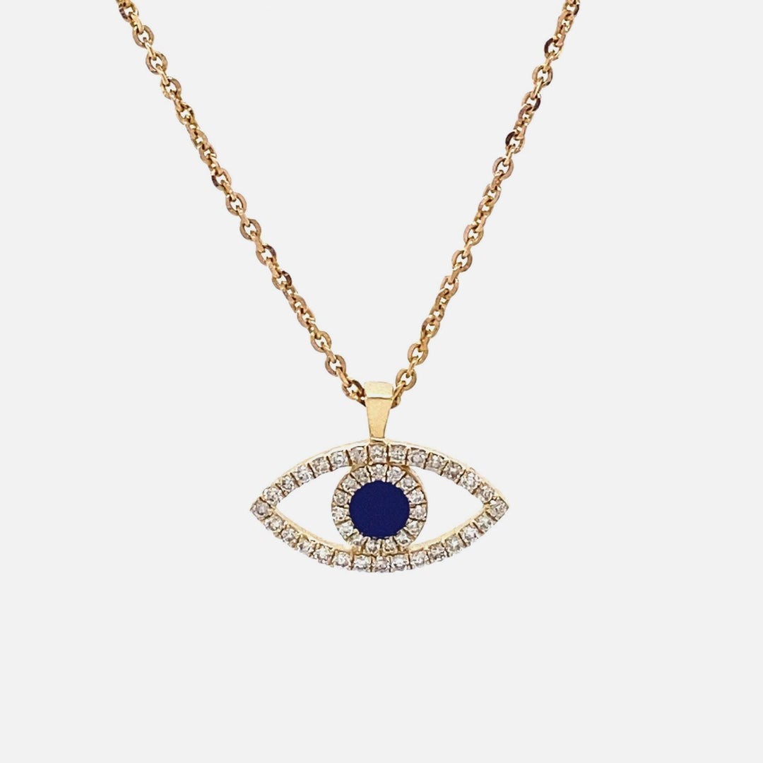 Evil Eye Diamonds Charm Necklace, 14k Solid Gold With Blue Enamelling, Natural Diamonds, Ready To Ship, Women&#39;s Day Gift