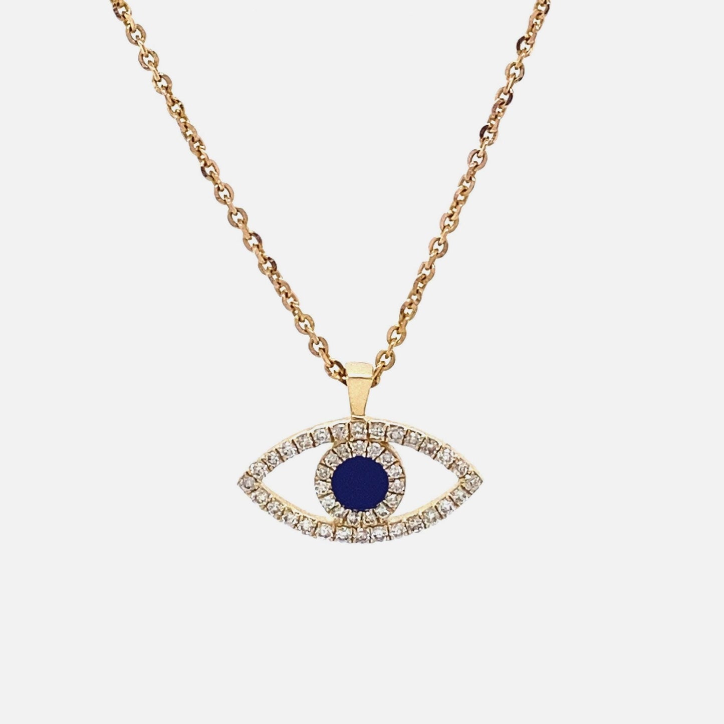 Evil Eye Natural Diamonds Charm Necklace: 14k Solid Gold With Blue Enamelling, Ready To Ship, Certified Jewelry