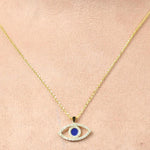 Load image into Gallery viewer, Evil Eye Diamonds Charm Necklace, 14k Solid Gold With Blue Enamelling, Natural Diamonds, Ready To Ship, Women&#39;s Day Gift
