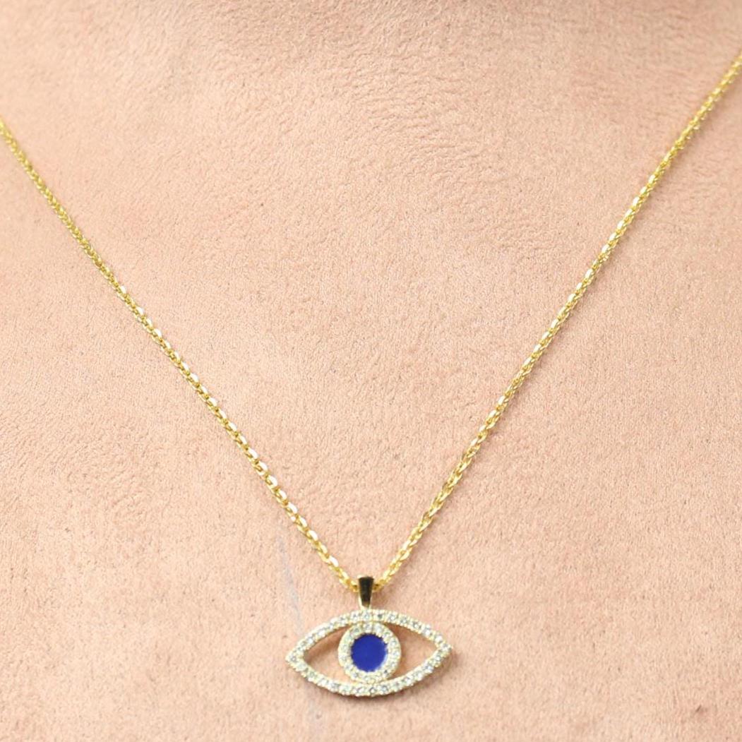 Evil Eye Diamonds Charm Necklace, 14k Solid Gold With Blue Enamelling, Natural Diamonds, Ready To Ship, Women&#39;s Day Gift