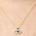 Load image into Gallery viewer, Evil Eye Natural Diamonds Charm Necklace: 14k Solid Gold With Blue Enamelling, Ready To Ship, Certified Jewelry
