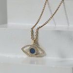 Load image into Gallery viewer, Evil Eye Diamonds Charm Necklace, 14k Solid Gold With Blue Enamelling, Natural Diamonds, Ready To Ship, Women&#39;s Day Gift
