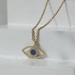 Load image into Gallery viewer, Evil Eye Diamonds Charm Necklace, 14k Solid Gold With Blue Enamelling, Natural Diamonds, Ready To Ship, Women&#39;s Day Gift
