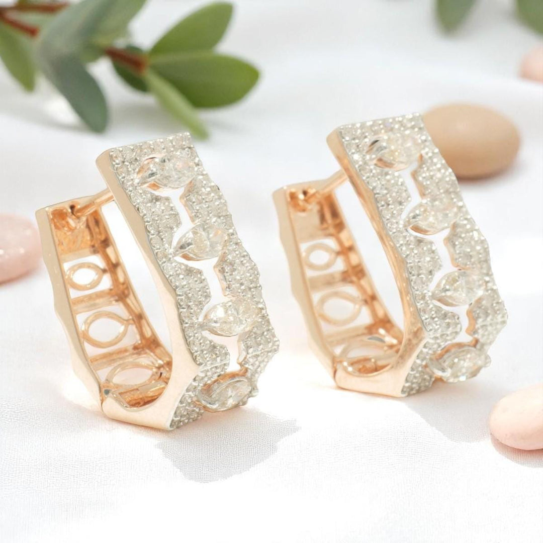 Marquise Diamond Huggie Earrings, 14k Solid Gold,  Natural Diamonds, Halo Cocktail Jewelry, Geometric Statement Earrings, Wedding Huggies