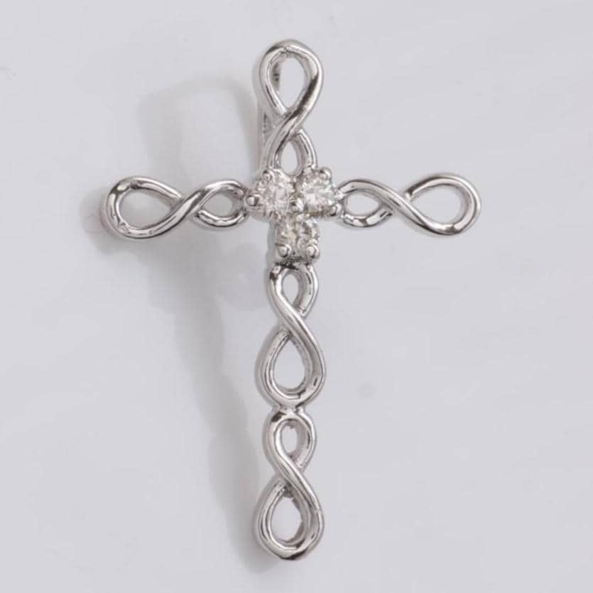 Infinity Loop Diamond Cross Pendant, 14k Solid Gold, Natural Diamond, Cross Necklace With Adjustable Chain, Ready to Ship, IGI Certified