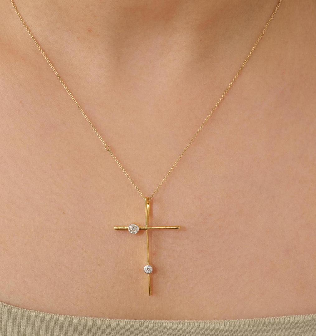 Diamond Cross Pendant, 14k Solid Gold, Natural Diamonds, IGI Certified, Religious Adjustable Necklace, Bezel Everyday Jewelry, Gift For Her