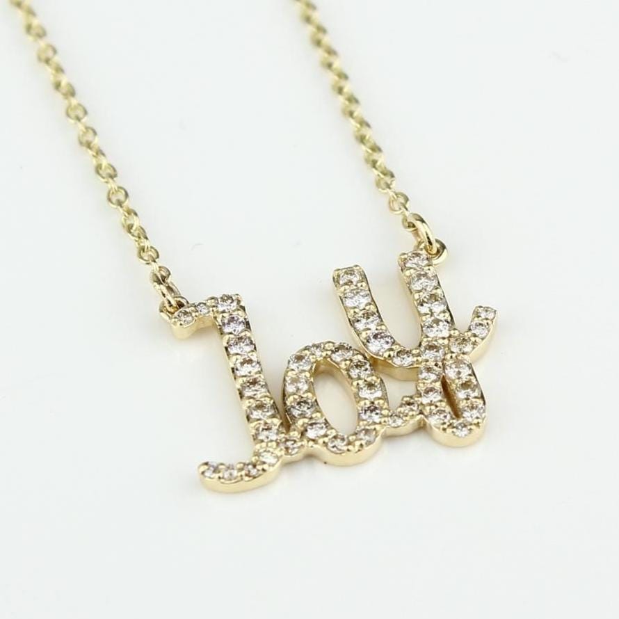 Joy Diamond Pendant Necklace, 14kt Solid Gold, Script Word Necklace, Handcrafted Inspirational Jewelry, Ready To Ship, Women&#39;s Day Gift