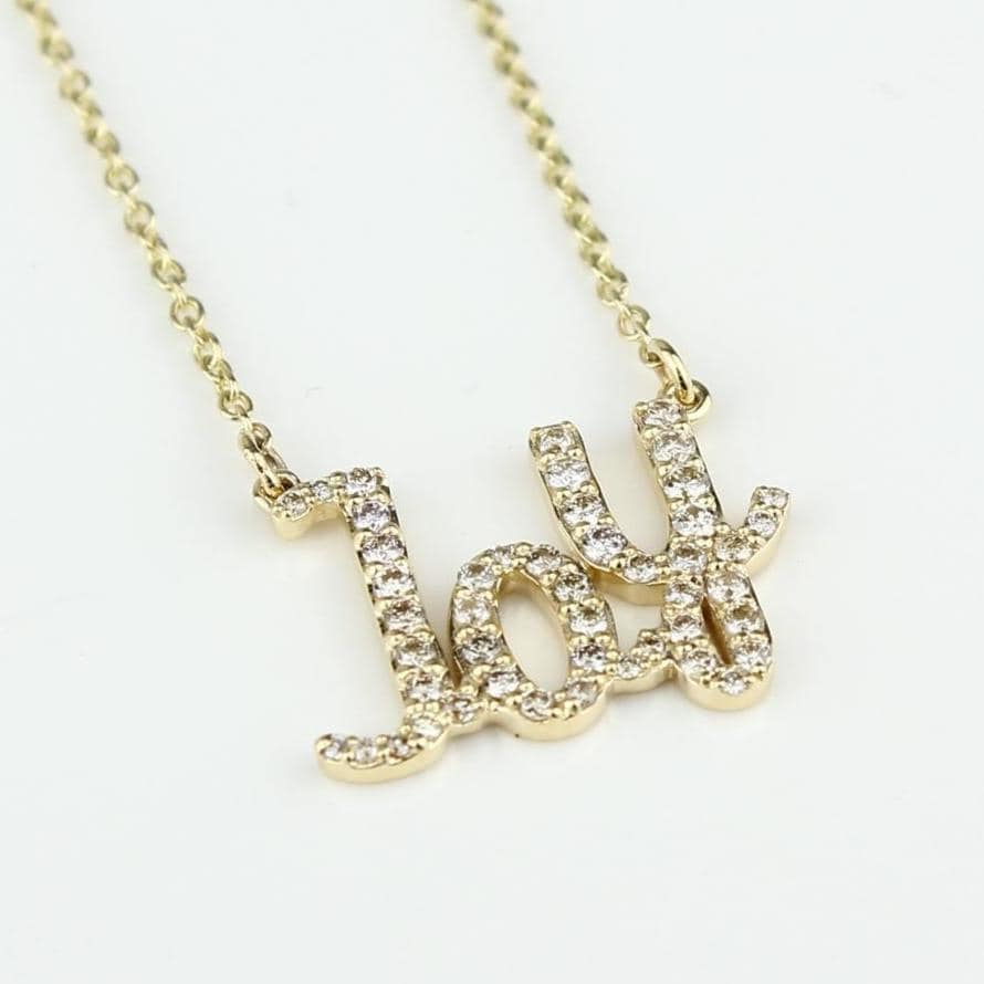 Joy Diamond Pendant Necklace, 14kt Solid Gold, Script Word Necklace, Handcrafted Inspirational Jewelry, Ready To Ship, Women&#39;s Day Gift