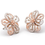 Load image into Gallery viewer, Flower Diamond Stud Earrings, 14k Solid Gold, Natural Diamonds, Fancy Dual Tone Studs, Cocktail Statement Jewelry, Baguette Petal Jewelry
