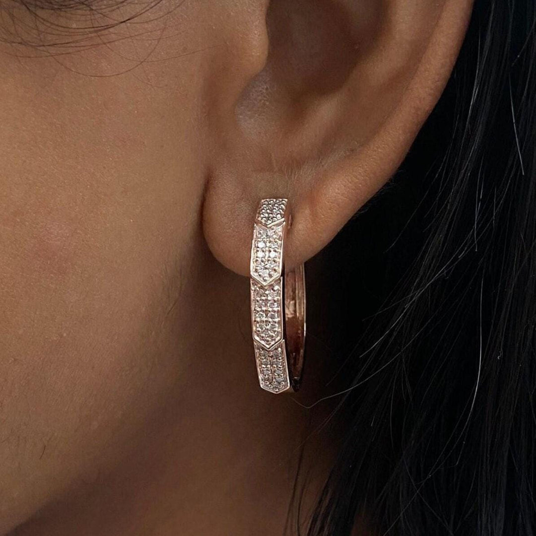 Oval Diamond Earrings,  14k Solid Gold, Natural Diamonds, Geometric Chevron Pavé Hoops, Minimalist Statement Jewelry, Wedding Jewelry